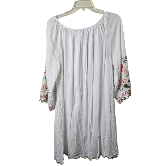 Chic Connection White Embroidered Floral Tunic Dress Bohemian Peasant Beachy M - Picture 3 of 14